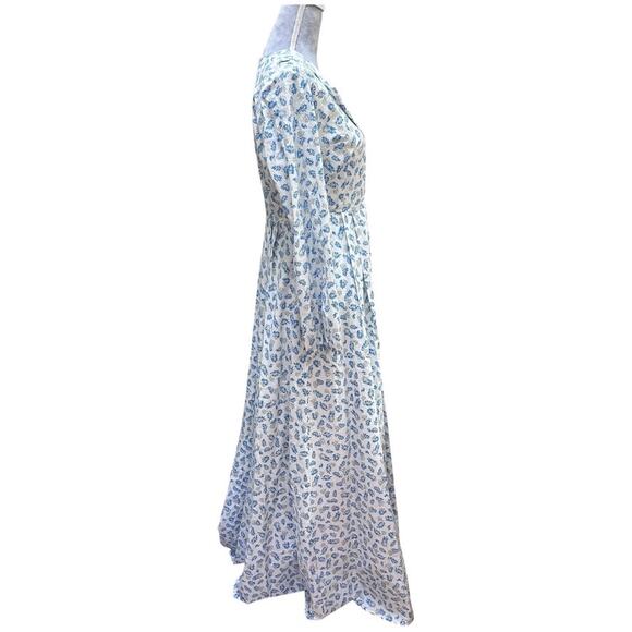 ANNAH HARIRI Modest Cotton Maxi Dress US 6 Blue Floral Bridgerton Cottagecore - Picture 4 of 9